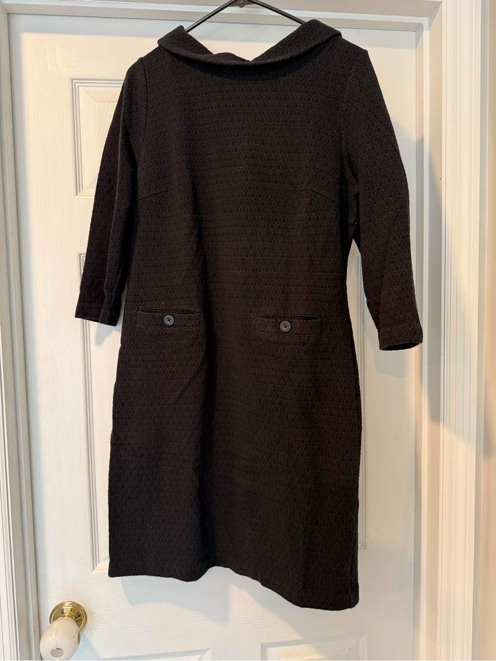 Boden Black Textured Shift Dress with Buttoned Pocket Flaps